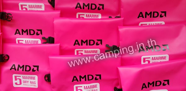 สกรีนโลโก้ กระเป๋ากันน้ำ Marine Dry Bag ขนาด 5 ลิตร สีชมพู ของ AMD