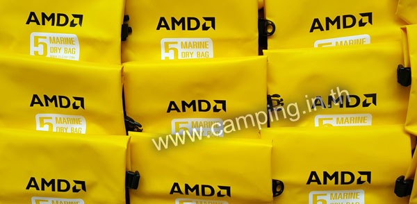 สกรีนโลโก้ กระเป๋ากันน้ำ Marine Dry Bag ขนาด 5 ลิตร สีเหลือง ของ AMD